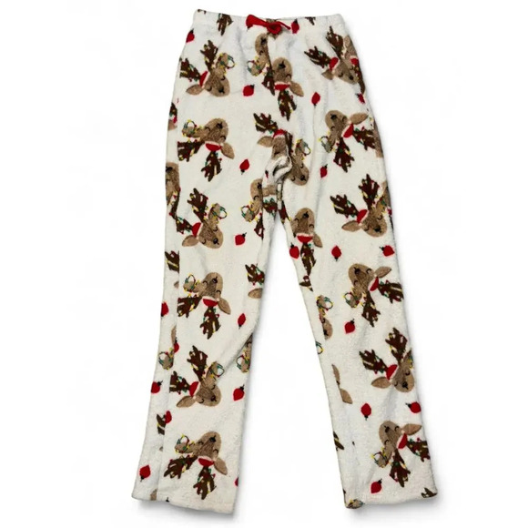 Holiday Christmas Reindeer Girls Cozy Pajama Pants White Red Size Small - Picture 2 of 5